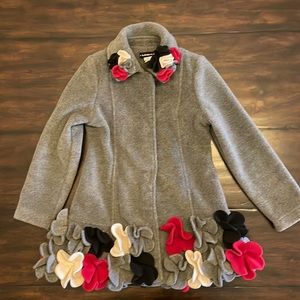 Kate Mack Girls Fleece Peacoat with Floral Detail Size 5